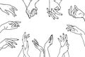 illustration, a set of contour hands of lovers who reach out to each other, for cards, posters